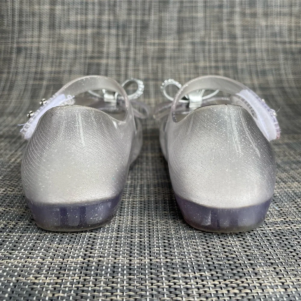 Mini Melissa Ultragirl Bow Mary Jane flats Clear glitter/Silver Dress Shoes sz 9